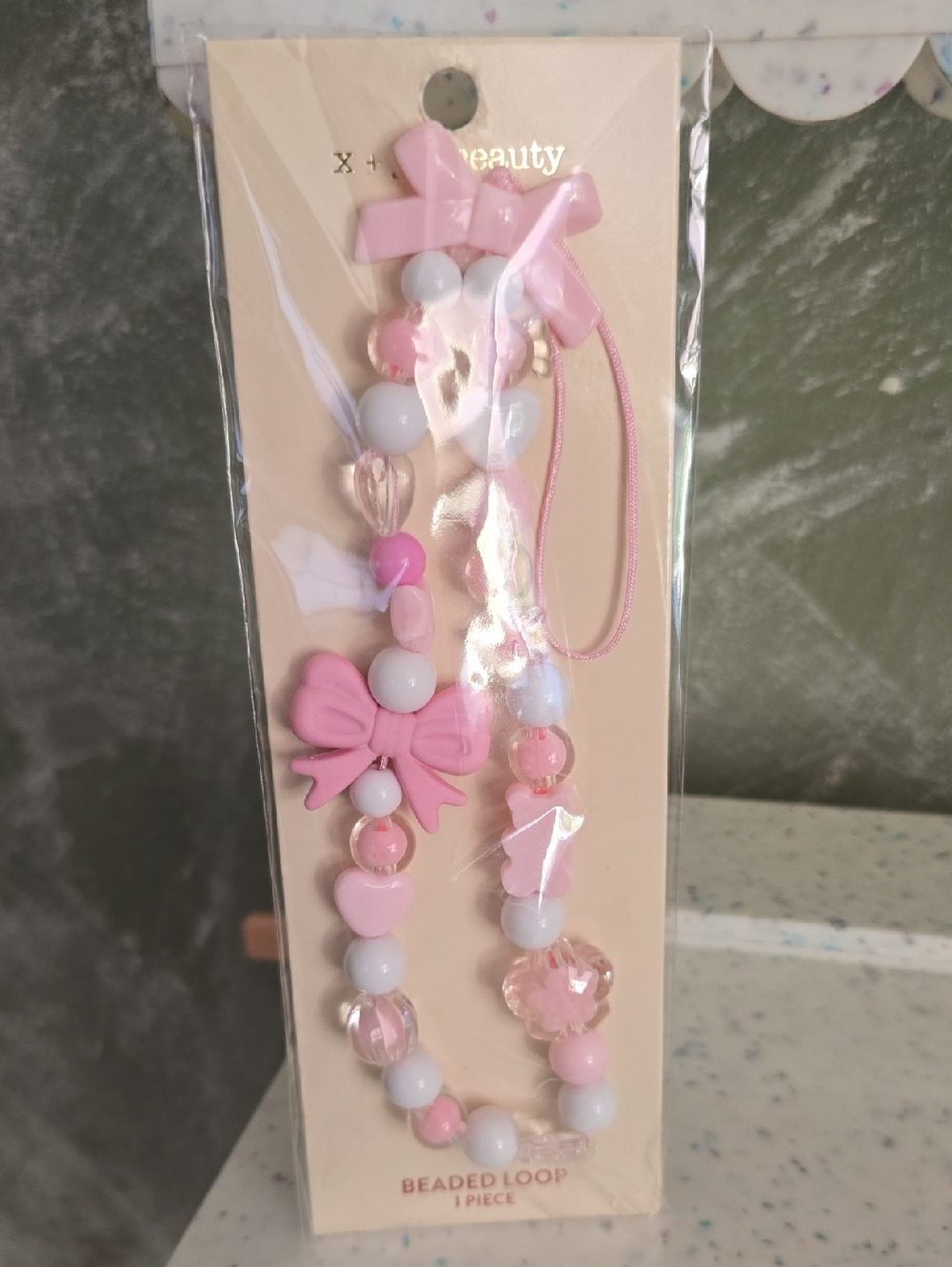 Pink Bows & Hearts Beaded Loop Charms, For Cell Phone, For Backback Or Bag New